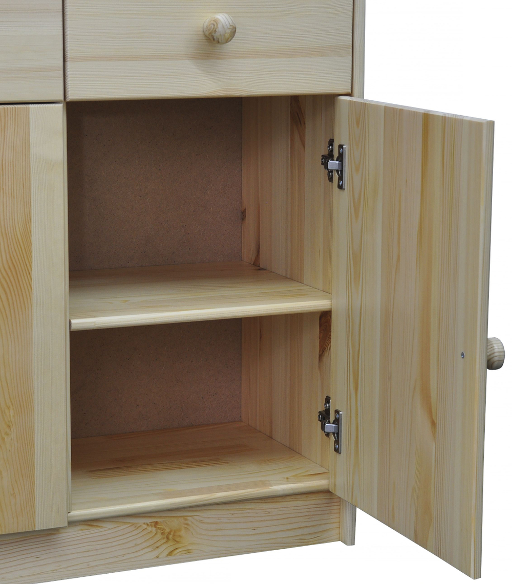 Комод, 113х35х73, Хаба, с ящиками, для одежды, 3 двери, деревянный, прозрачный лак, Dipriz