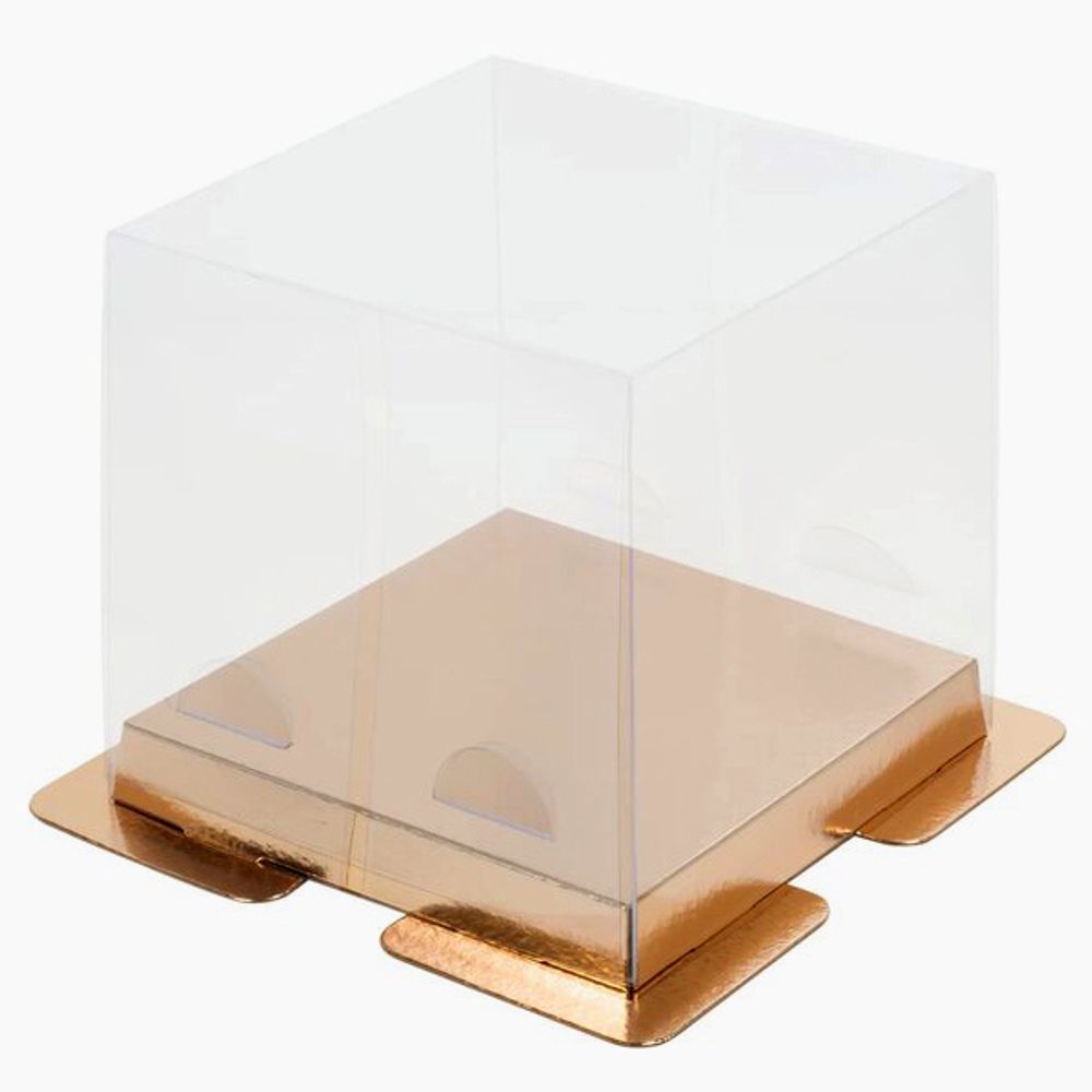 Коробка для торта 15*15*14 см ПРЕМИУМ (ЗОЛОТО, с пьедесталом, внутри 15*15*12 см)