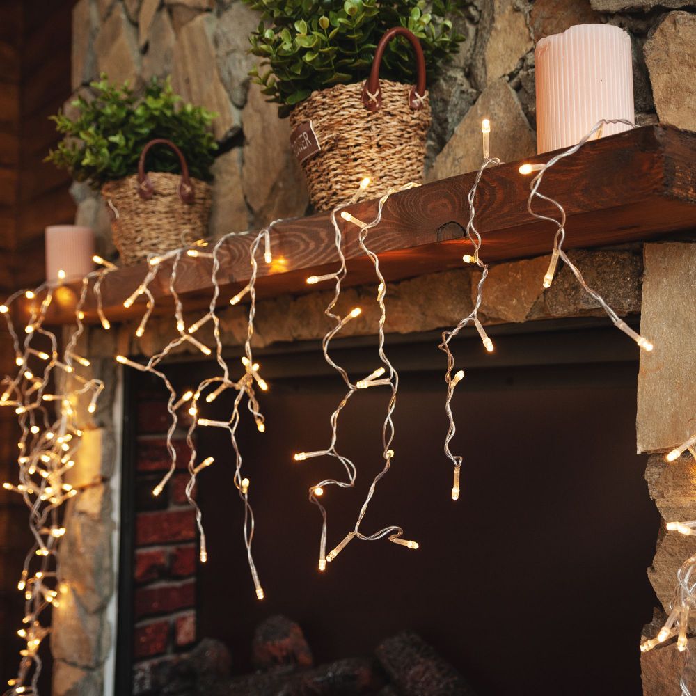 ULD-B3010-200-DTA WARM WHITE IP20 Бахрома светодиодная с контроллером. 3 м. 200 светодиодов. Теплый белый свет. Провод прозрачный. TM Uniel.