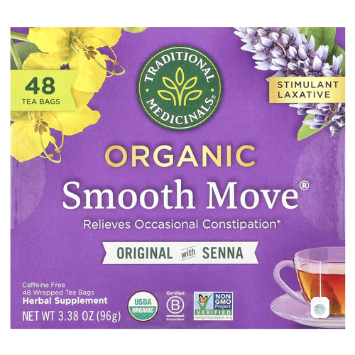 Traditional Medicinals, Organic Smooth Move®, оригинальный с сенной, без кофеина, 48 упакованных чайных пакетиков, 96 г (3,38 унции)