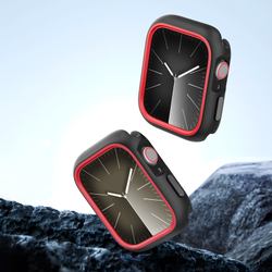 Чехол-бампер для часов Apple Watch серия 10, размер 42мм, черный цвет с красной вставкой (Black/Red) от Dux Ducis, серия Bamo Series