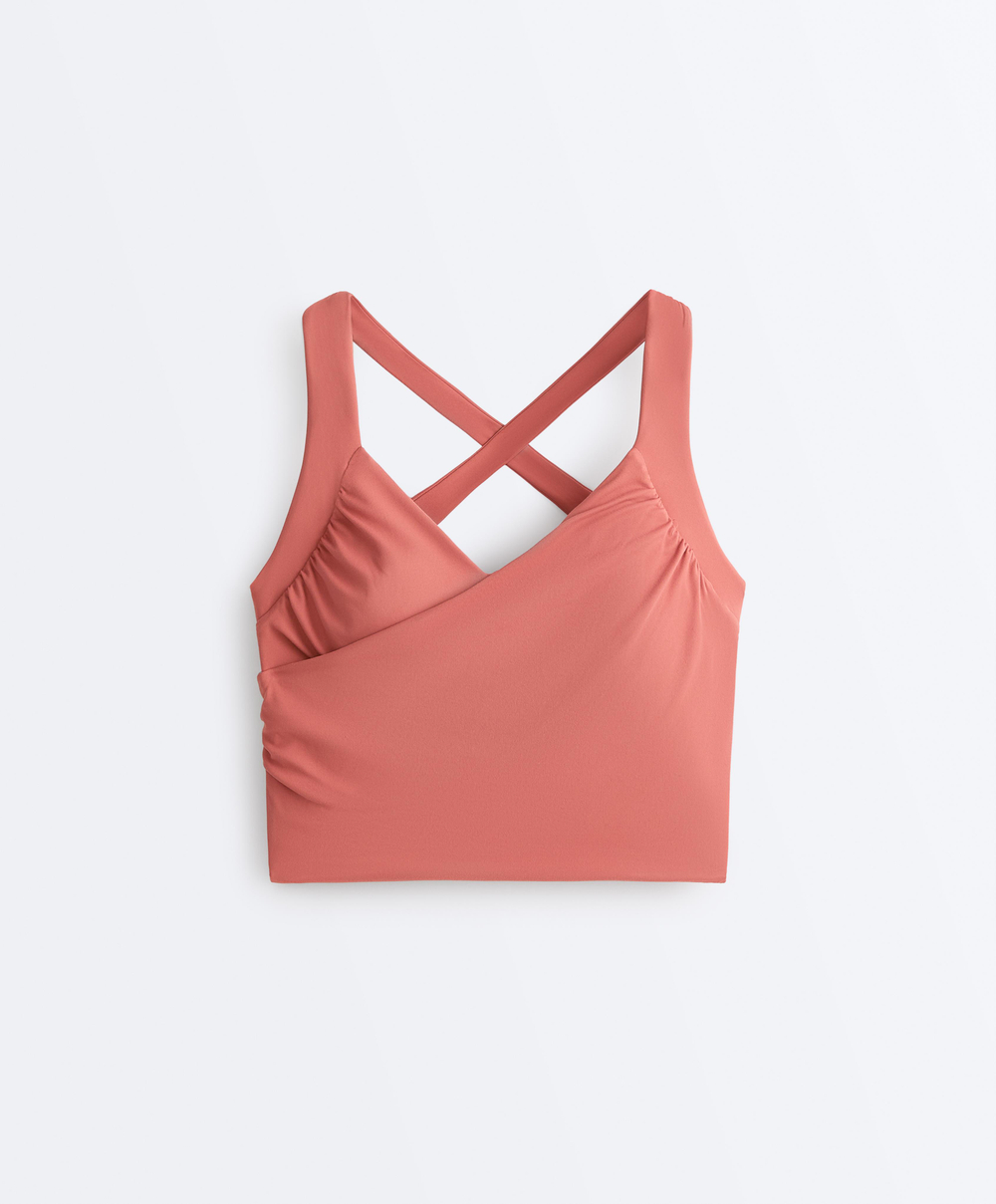 Oysho Топ-майка Comfortlux с перекрестными деталями, розоватый