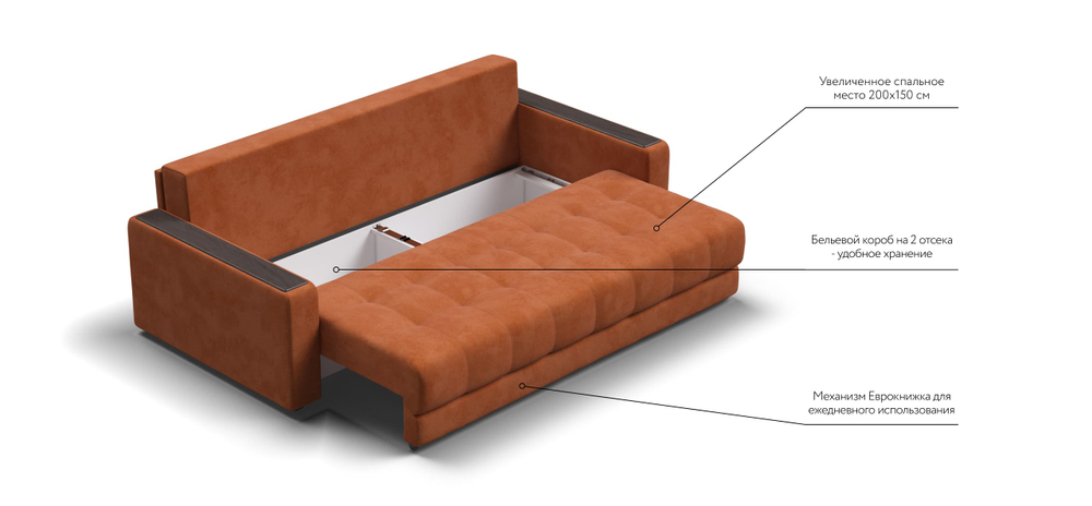 Диван Босс Велюр Алькантара оранж