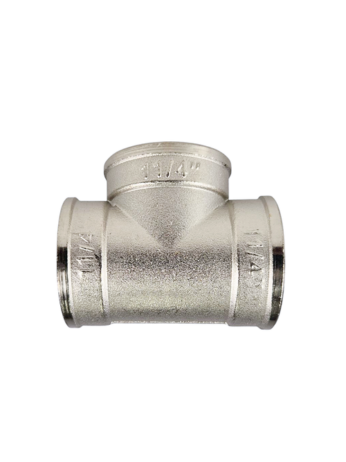 Тройник, латунь, внутренняя/внутренняя/внутренняя резьба 1 1/4", никель, RTP
