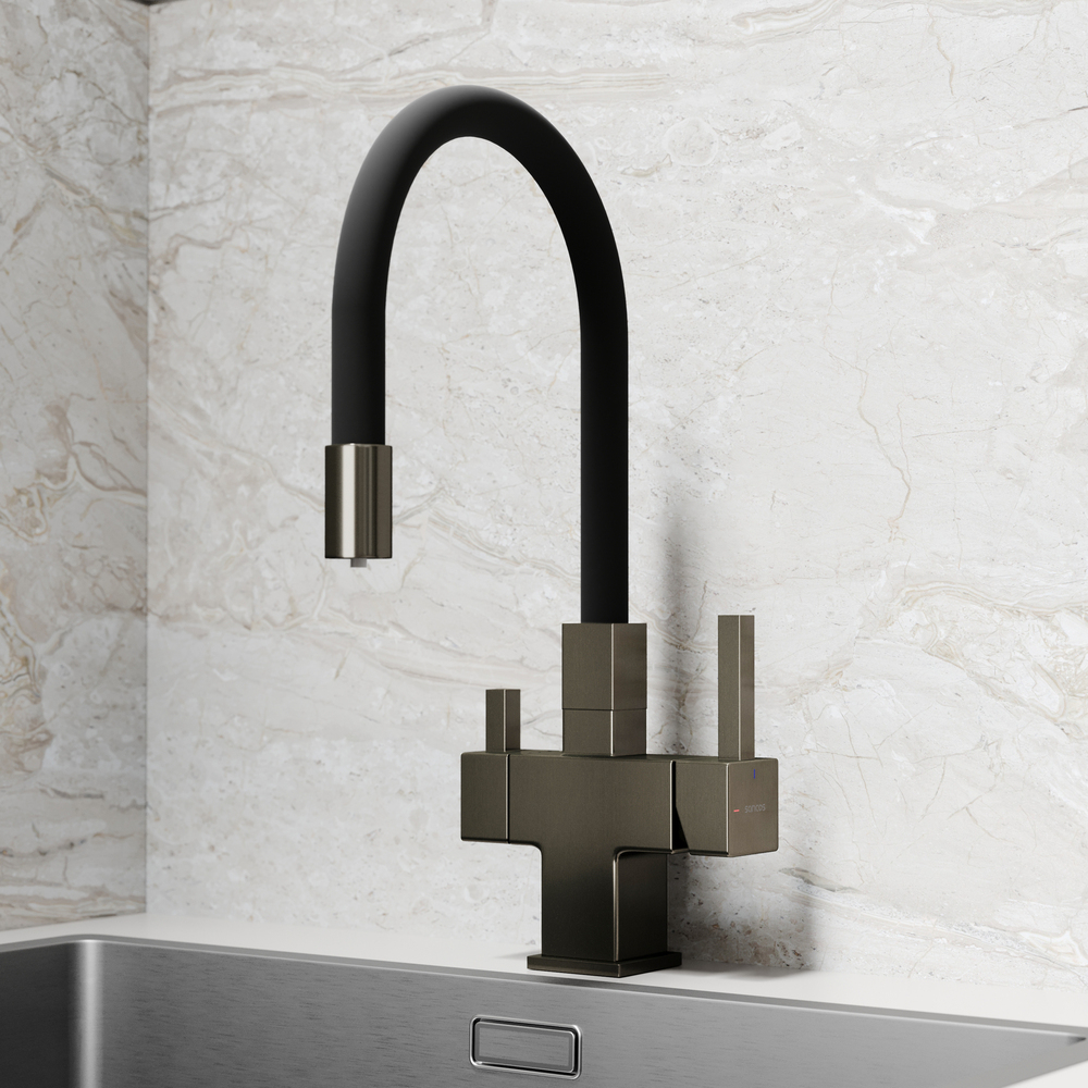 Смеситель для кухни Sancos Arno с гибким изливом, цвет вороненая сталь/черный, арт. SC4005GG