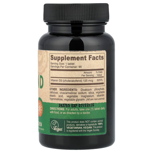 Deva, веганский витамин D, D3, 125 мкг (5000 МЕ), 90 таблеток