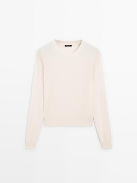 Massimo Dutti Свитер из смесовой шерсти с круглым вырезом, натуральный, кремовый