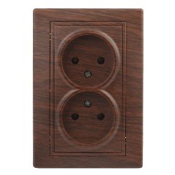 Розетка Intro Plano 1-204-10 без заземления двойная 2х2P, 16А-250В, IP20, СУ, венге | Intro Plano Венге