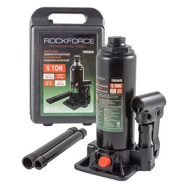Домкрат бутылочный 5т с клапаном (h min-195мм, h max-395мм), в кейсе RockForce##Rock FORCE RF-T90504-S(DS)