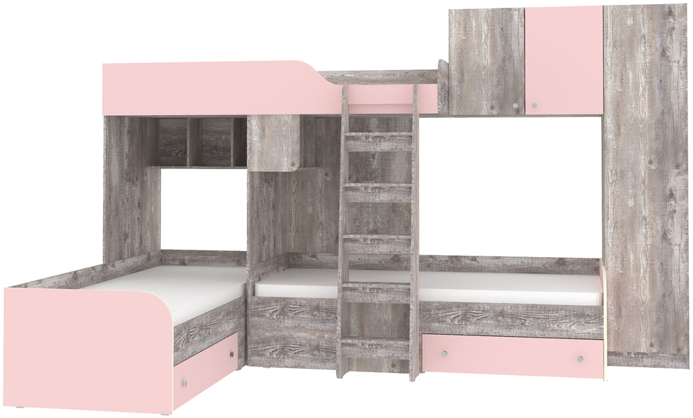 Кровать-чердак КарИВи Трио 2 Бетон Розовый