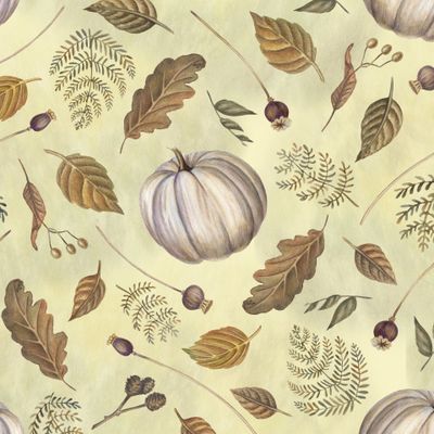 Паттерн с тыквами и осенними листьями.