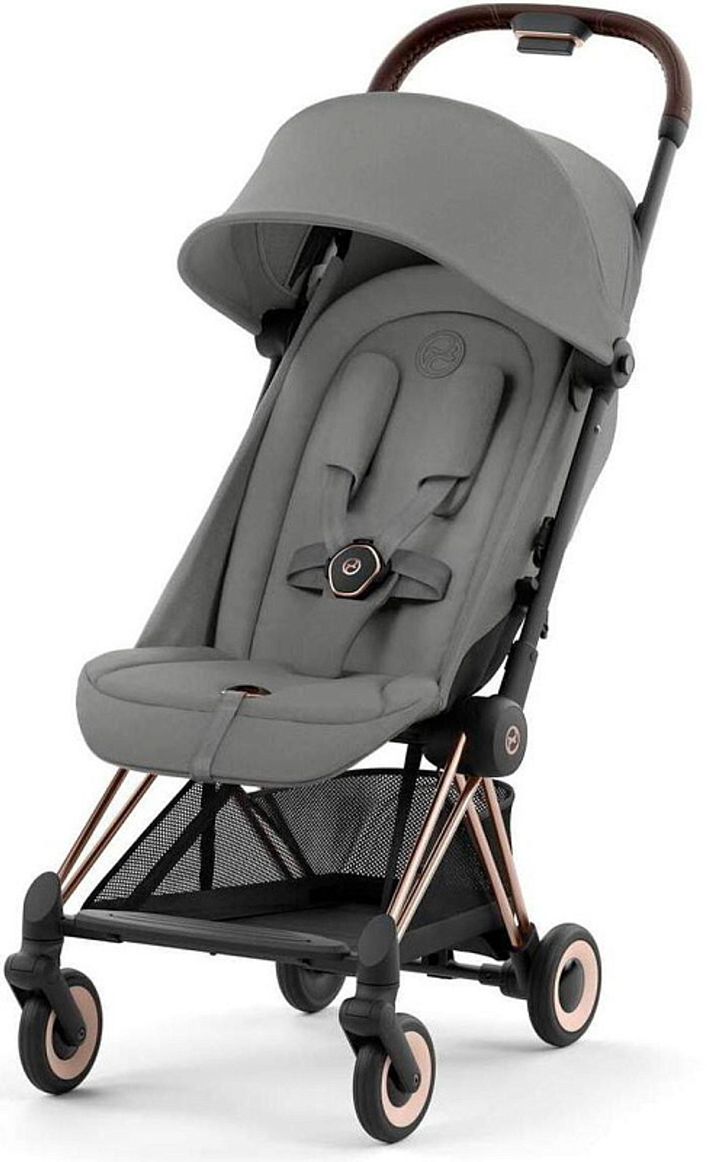 Коляска Cybex Coya Rosegold Frame Cloud G i-Size Fog Grey 2 в 1 Mirage Grey с дождевиком и бампером