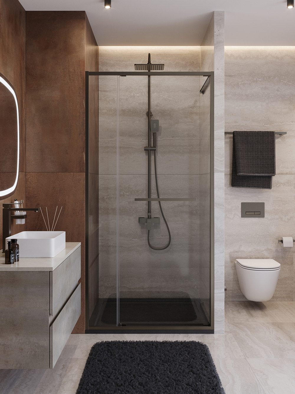 Душевая дверь Cezares LUX-B-FS-11-110-C-GM, 110х195, профиль оружейная сталь, стекло прозрачное