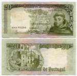 Банкнота Португалия 20 эскудо 1964 год ENS 90293. VF-XF