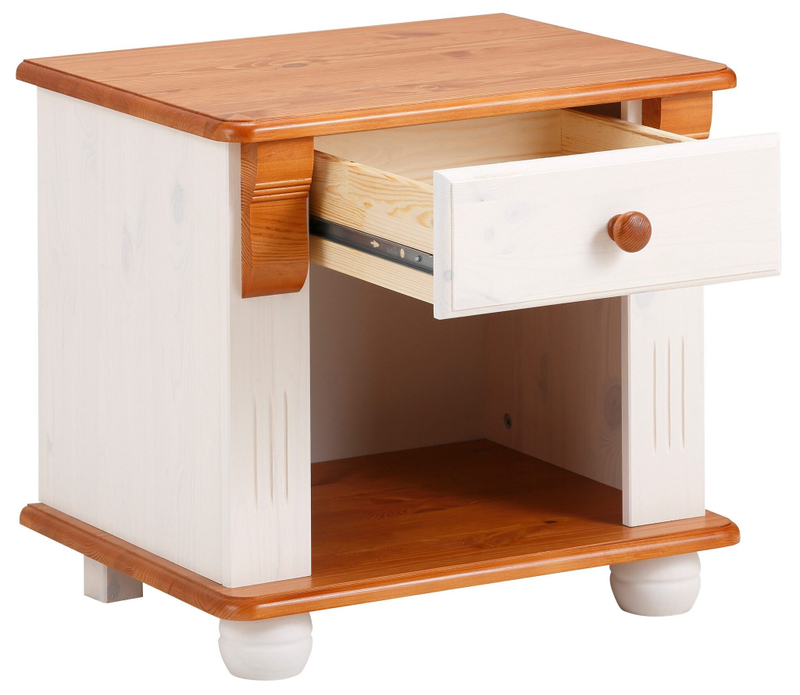 Тумба 1 ящик прикроватная Адель из массива сосны, белый/черри