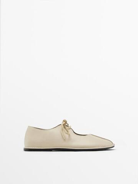 Massimo Dutti Балетки с узлом на подъеме, натуральный, кремовый