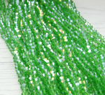 ББ020ДС4 Хрустальные бусины "биконус", цвет: св-зеленый AB прозр., размер 4 мм, кол-во: 95-100 шт.