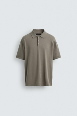 ZARA ПОЛО REGULAR FIT ИЗ СМЕСОВОГО ХЛОПКА, ЛИНЯЛЫЙ ЗЕЛЕНЫЙ