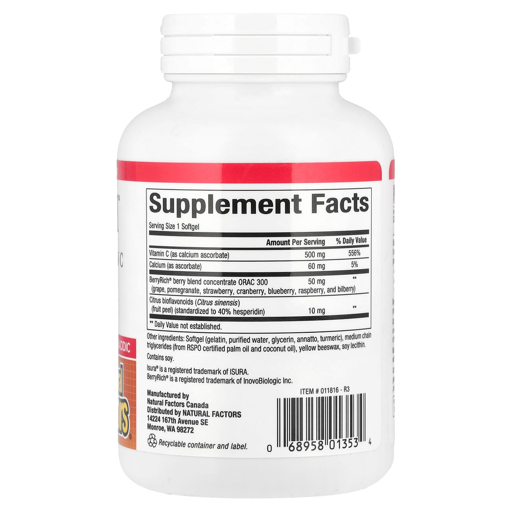 Natural Factors, BioCgel™, буферизованный витамин C с BerryRich®, 90 мягких таблеток