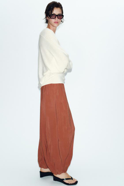 ZARA БРЮКИ-БАЛЛОНЫ С ЭЛАСТИЧНЫМ ПОЯСОМ. ЧЕРЕПИЧНЫЙ