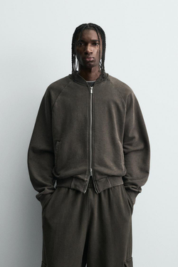 ZARA БОМБЕР С ЭФФЕКТОМ ПОТЕРТОСТИ, КОРИЧНЕВЫЙ