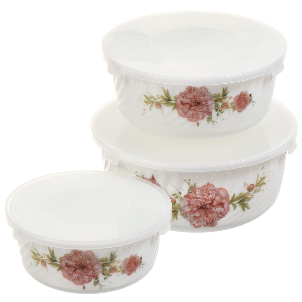 Салатник стеклокерам, кругл, 3 шт, 19, 16, 14 см, с крыш, подар уп, Пион, Daniks, K2125