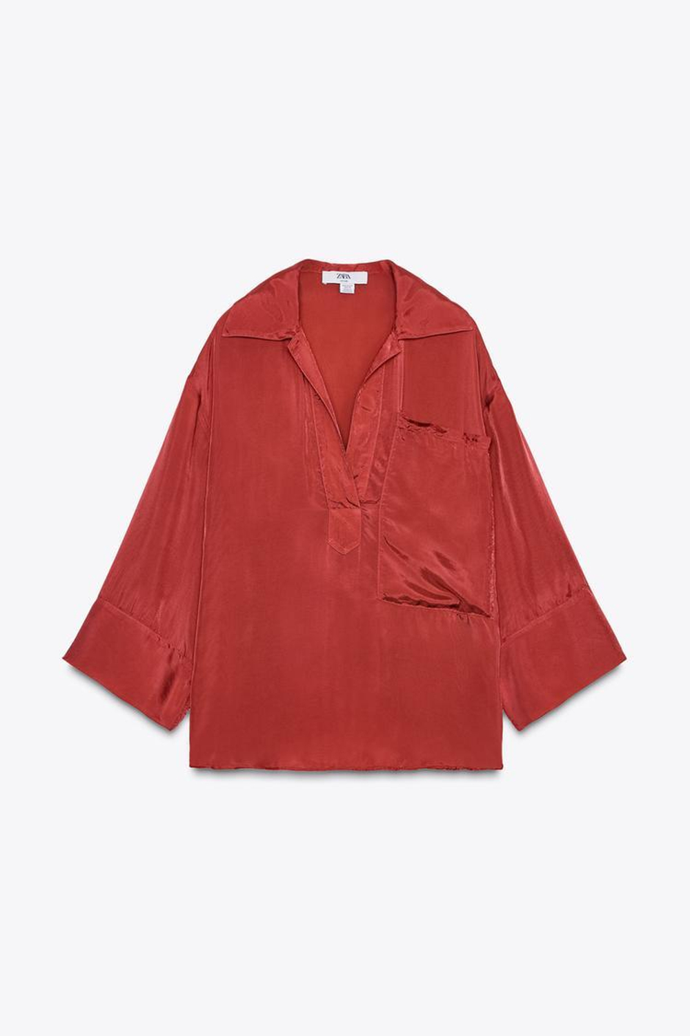 ZARA АТЛАСНАЯ РУБАШКА С КАРМАНОМ — LIMITED EDITION, ТЕМНО-РОЗОВЫЙ