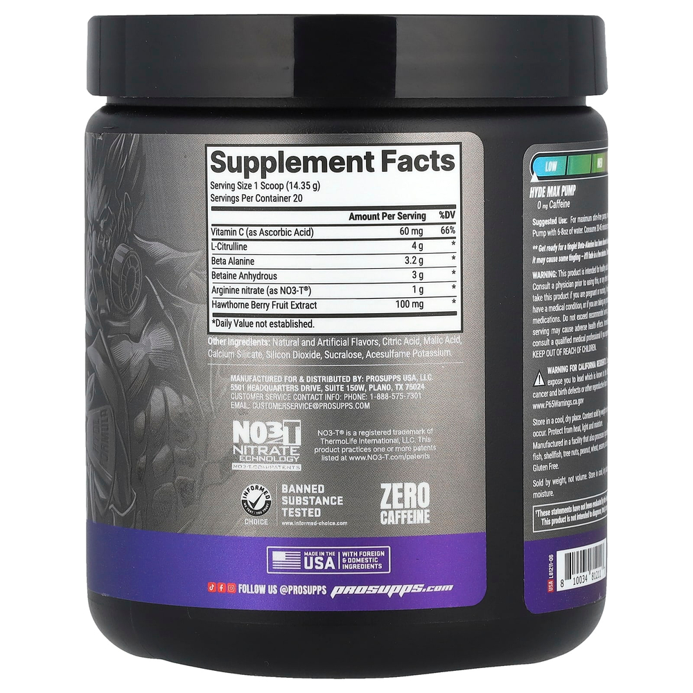 ProSupps, Hyde®, Max Pump, предтренировочный комплекс, синий Razz, 286,9 г (10,12 унции)