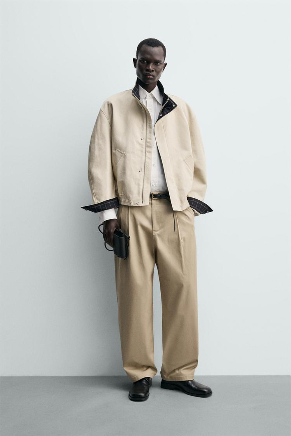 ZARA БРЮКИ WIDE FIT СО СКЛАДКАМИ, БЕЖЕВЫЙ