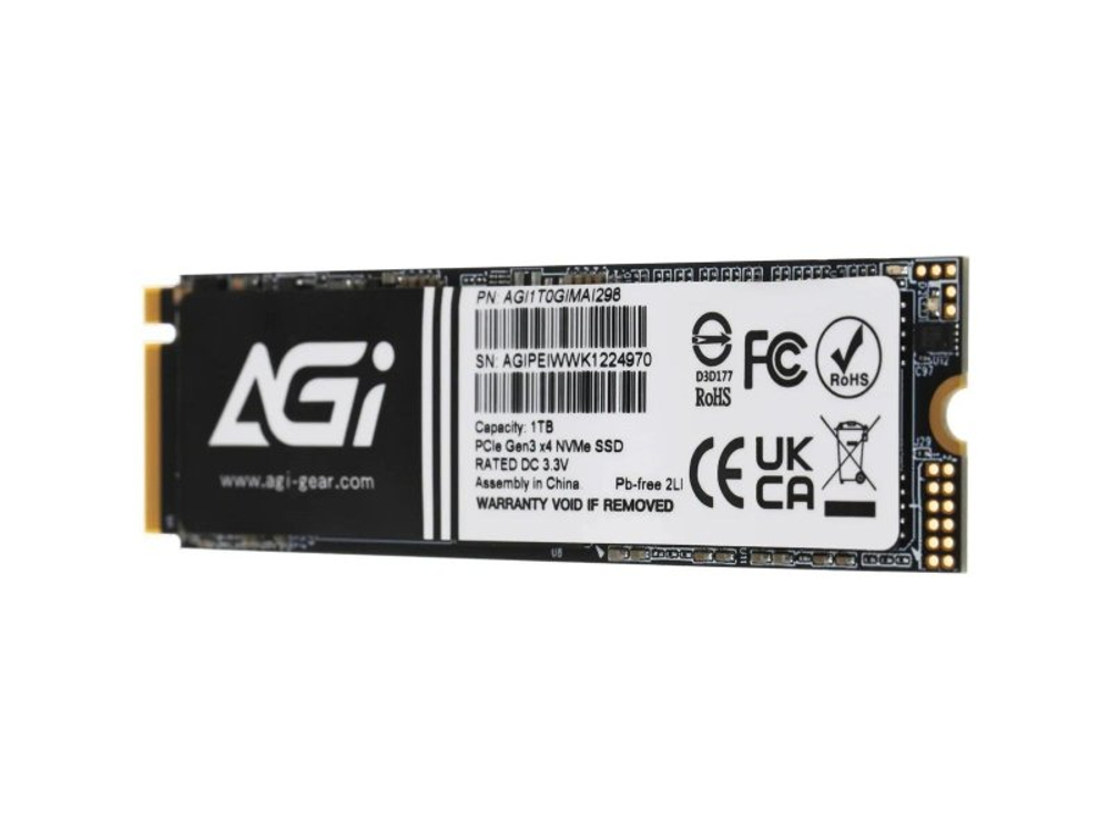 SSD накопитель AGI AI298 1ТБ, M.2 2280, PCIe 3.0 x4, NVMe [AGI1T0GIMAI298-CB]