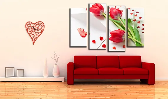 Модульная картина "Красные тюльпаны"