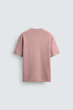 ZARA ФУТБОЛКА RELAXED FIT INTERLOCK, ПУДРОВО-РОЗОВЫЙ