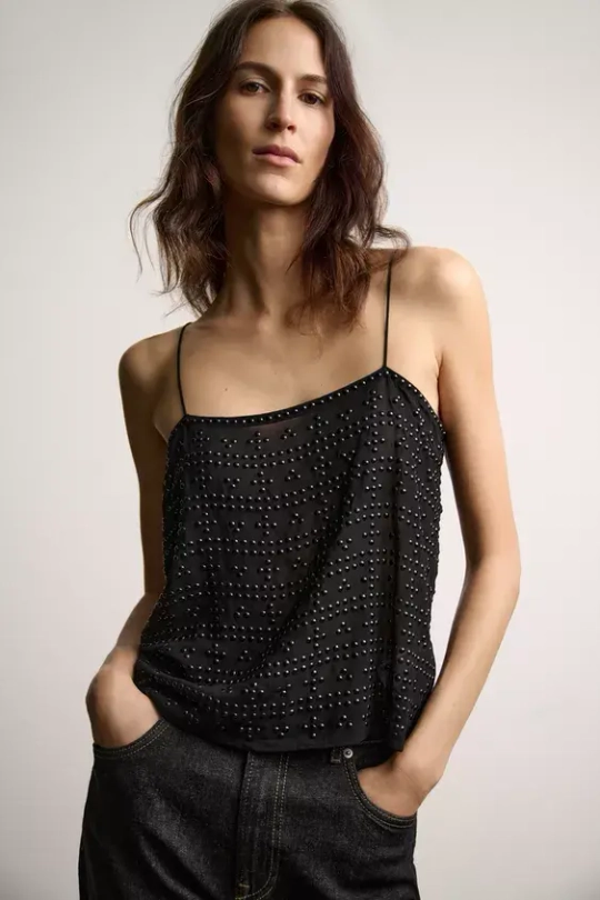 ZARA ТОП С ЗАКЛЕПКАМИ — ZW COLLECTION, ЧЕРНЫЙ
