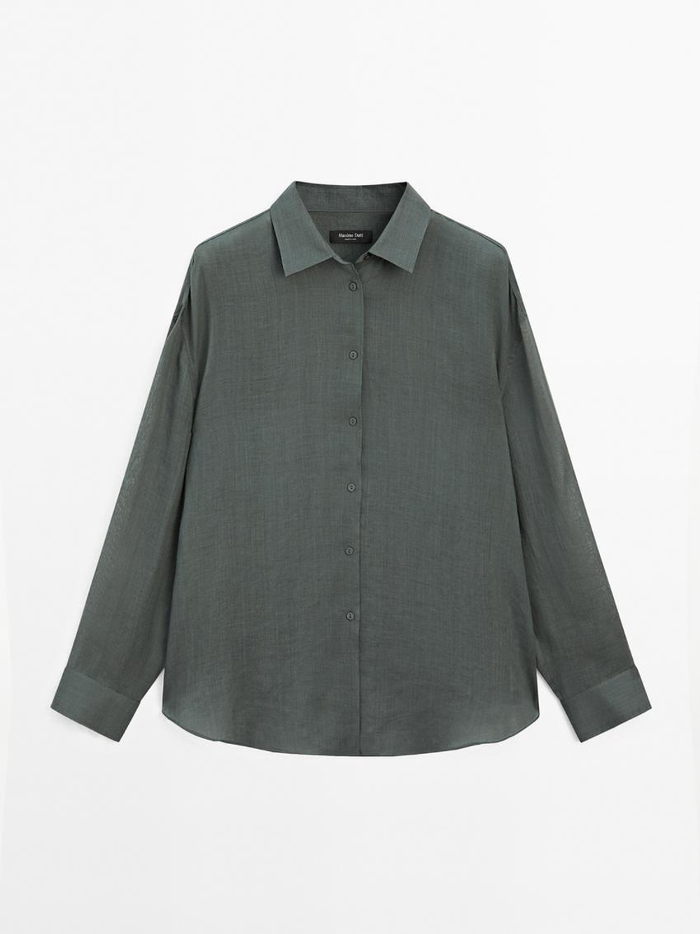 Massimo Dutti Рубашка свободного кроя из смесовой ткани рами, зеленый