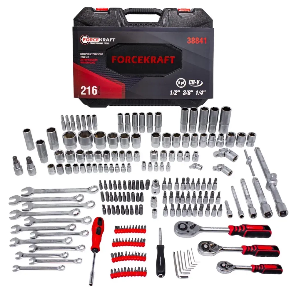 Набор инструментов 216пр. 1/4''3/8''1/2''(6гр.)(4-32мм) FORCEKRAFT FK-38841