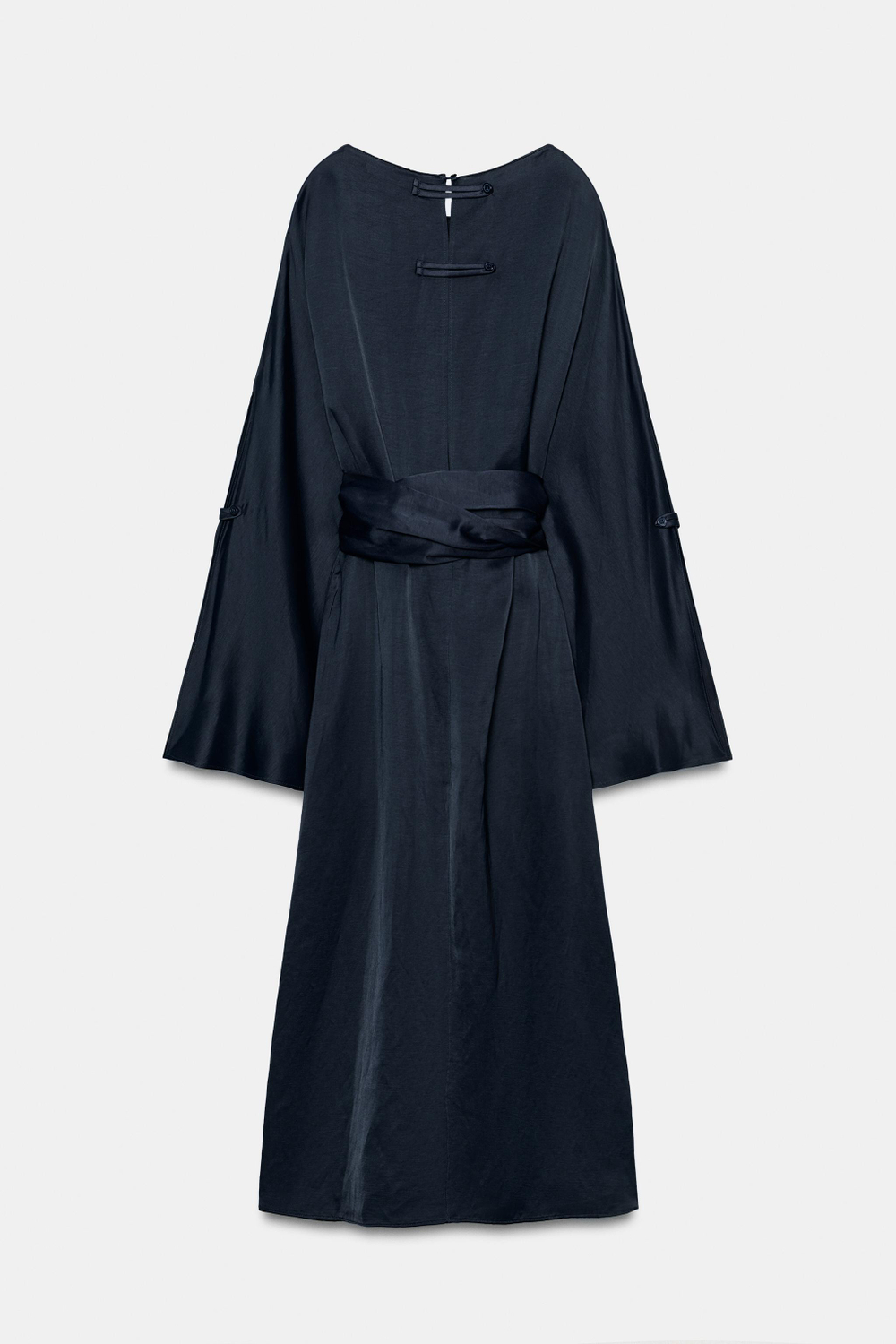 ZARA ПЛАТЬЕ МИДИ ИЗ СМЕСОВОГО ЛЬНА С ПОЯСОМ — ZW COLLECTION, СИНИЙ