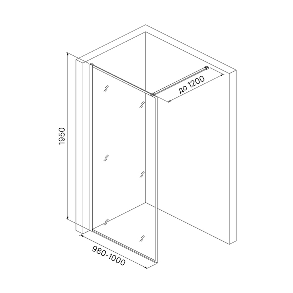 Душевая перегородка Walk In, черный 100x195, Slide, IDDIS, SLI8BS1i23