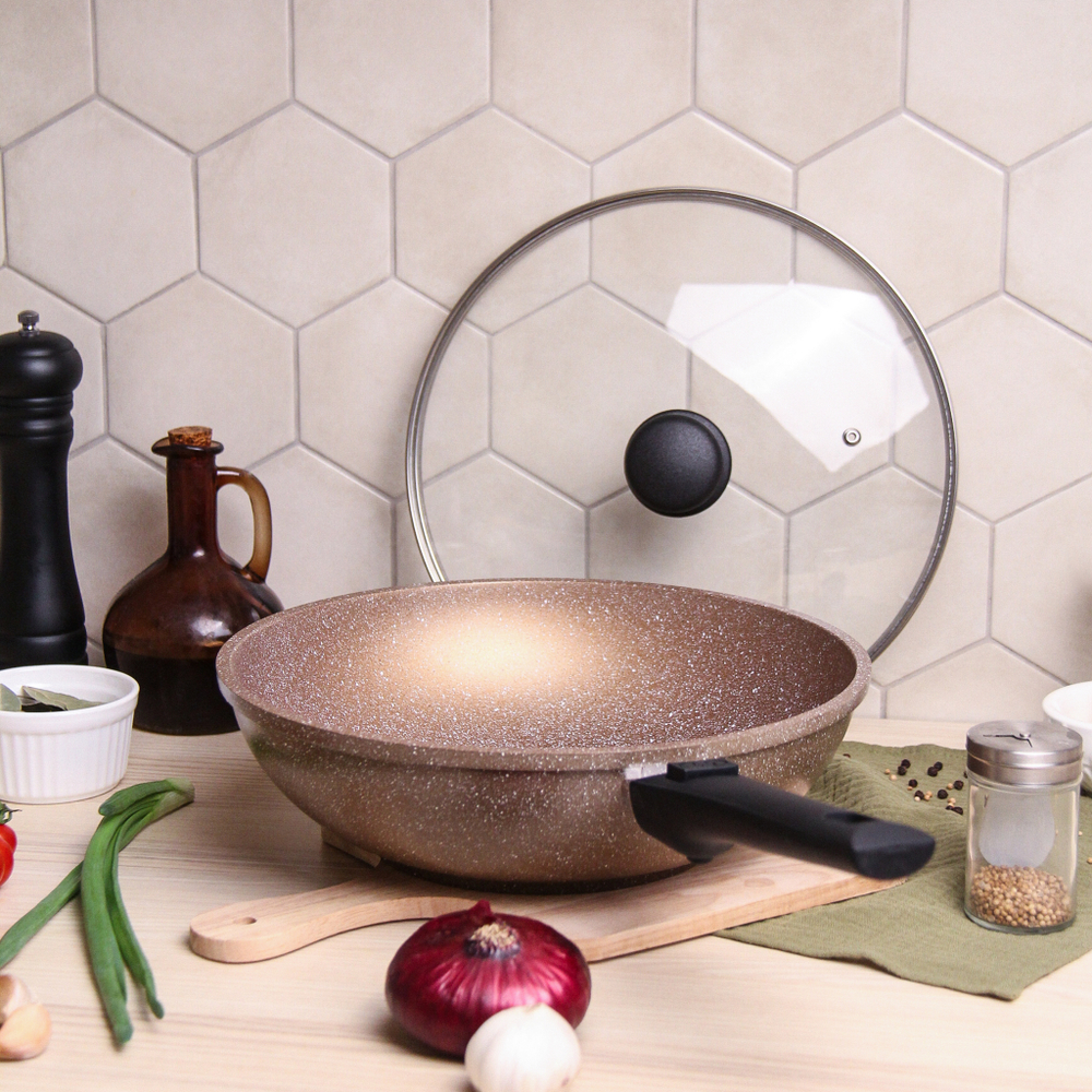 Сковородка Вок, d28 "Diamante" со съемной ручкой, для ИНДУКЦИИ