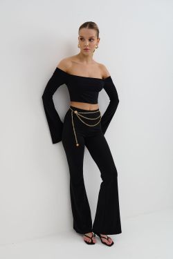 Леггинсы клеш из вискозы черного цвета