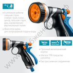 GRINDA RM-8, 8 режимов, курок сзади, металлический с TPR, поливочный пистолет, PROLine (8-427143)