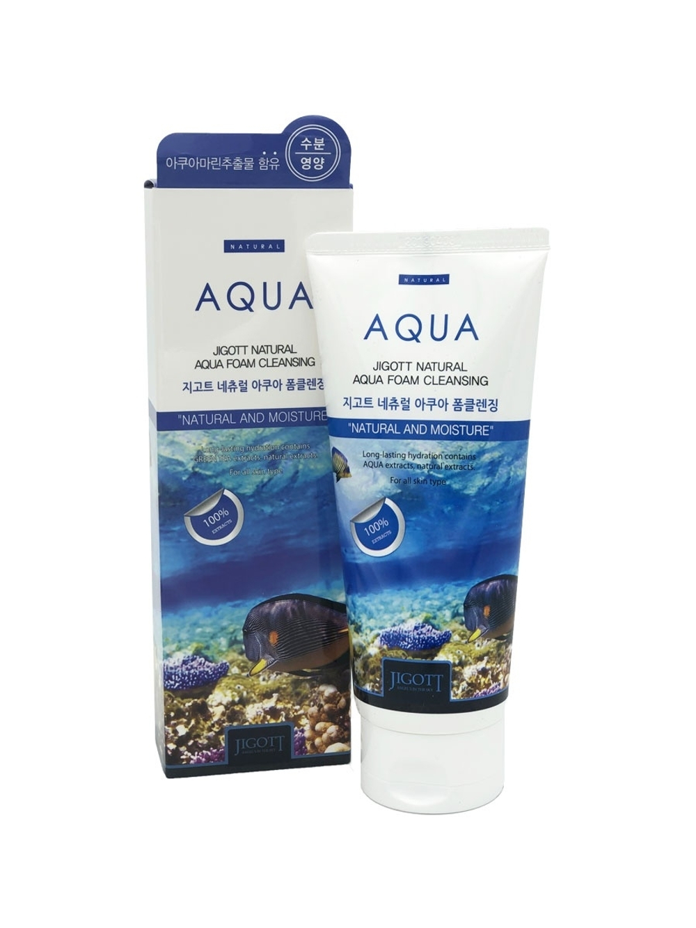 Jigott  Natural Aqua Foam Cleansing увлажняющая пенка для умывания с аквамарином