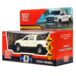 Модель ин. мет. "Dodge Ram 1500 Rebel" 13см, двери, багаж, белый. RAM1500-13-WH (Технопарк)