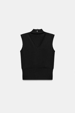 ZARA ТРИКОТАЖНЫЙ ТОП С ОТКРЫТОЙ СПИНОЙ, ЧЕРНЫЙ