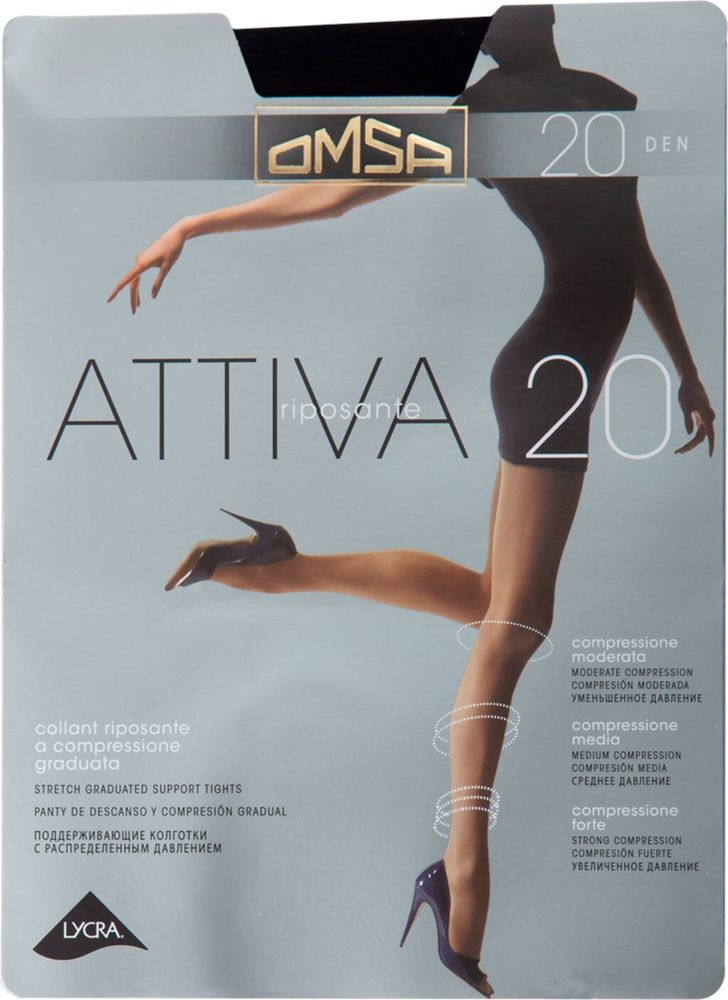 Omsa Attiva колготки с массажн.эффект. 20 den nero р.4 (L)