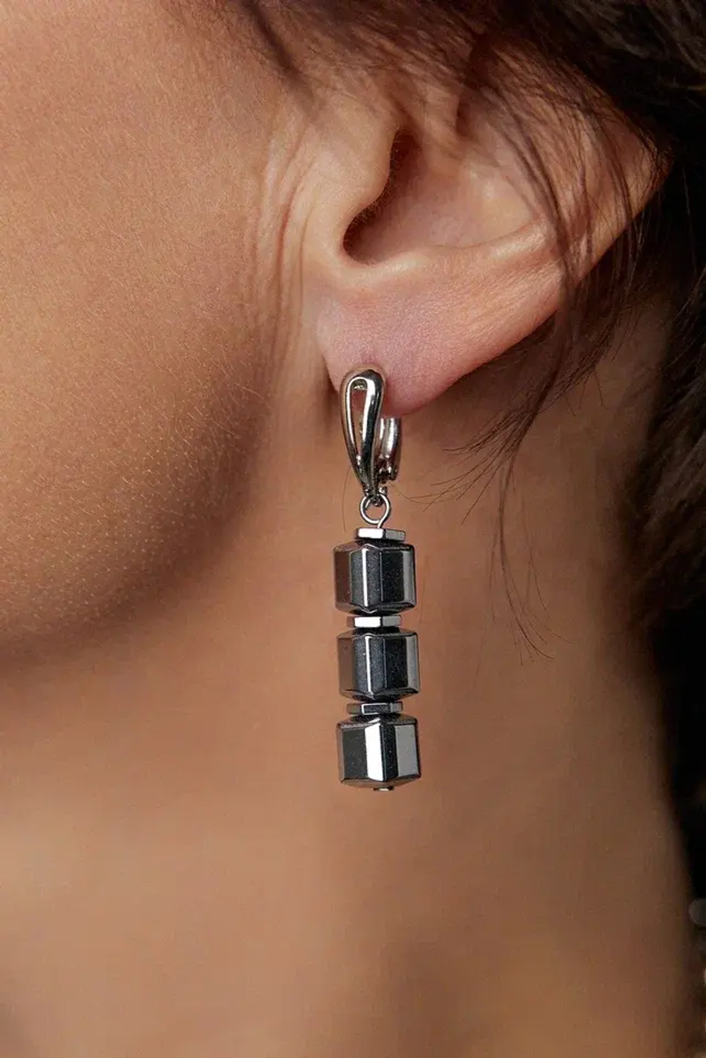 HMG 1273 Silver aqua Серьги гематит арт.0720