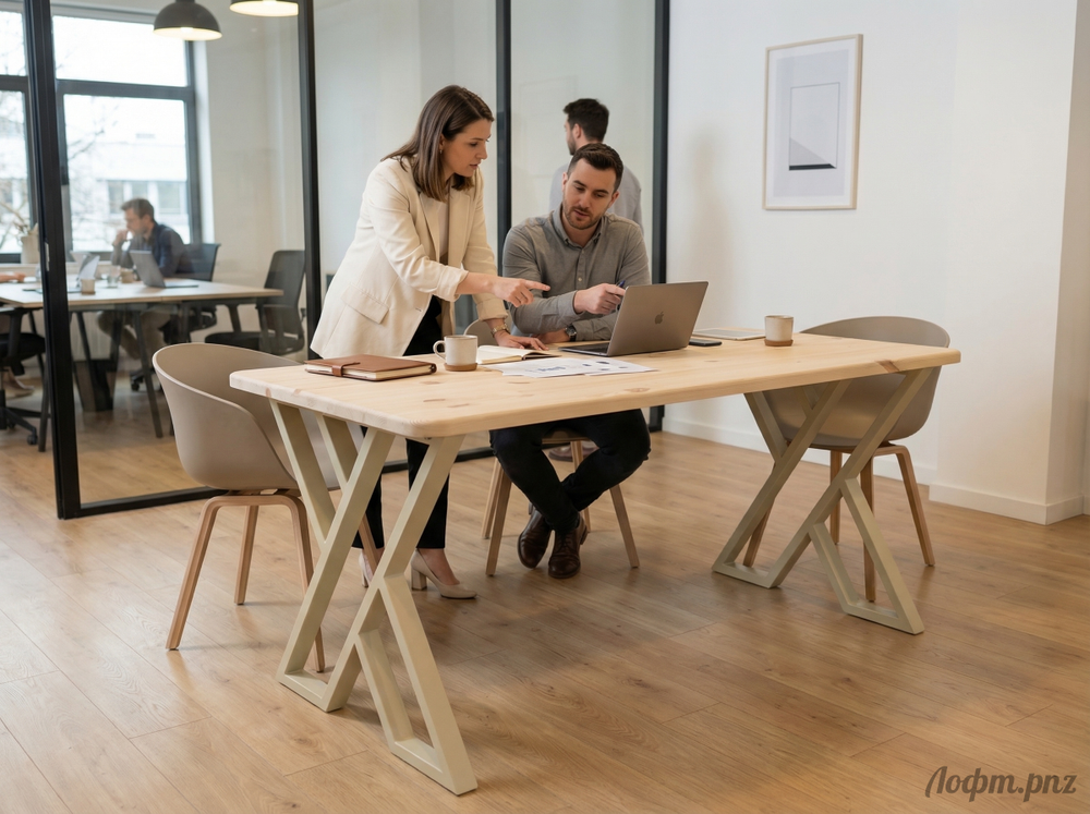 Стол в стиле Лофт с ножками в форме "ИКС"