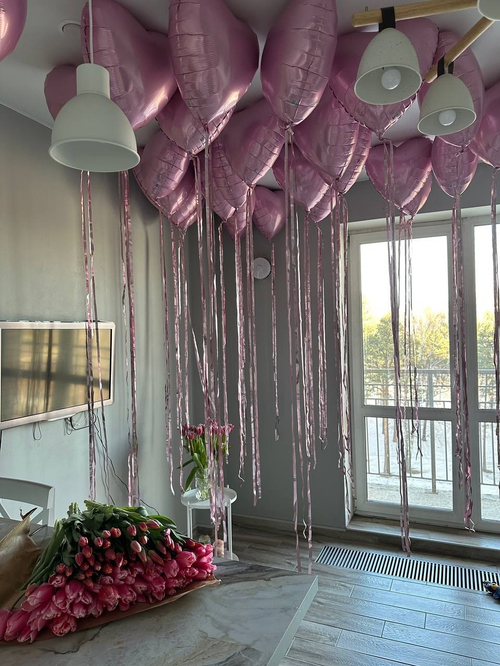 25 нежных сердец с дождиком