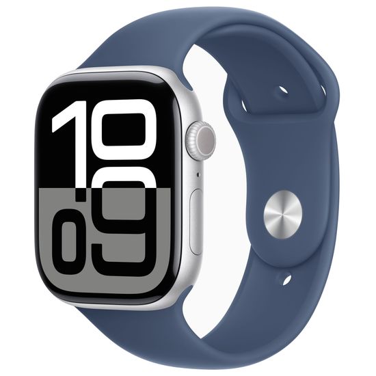 Apple Watch Series 10 GPS + Cellular 46mm Silver Aluminium Case with Denim Sport Band