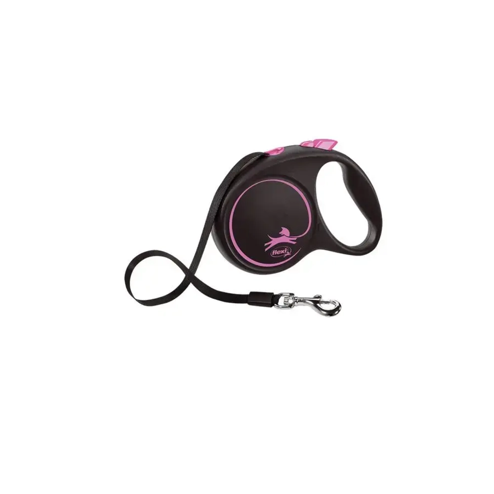 Flexi black design tape m поводок-рулетка для собак, черно-розовая 5 м, до 25 кг