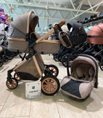 Коляска-трансформер 3в1 Luxmom V9 new коричневый текстиль